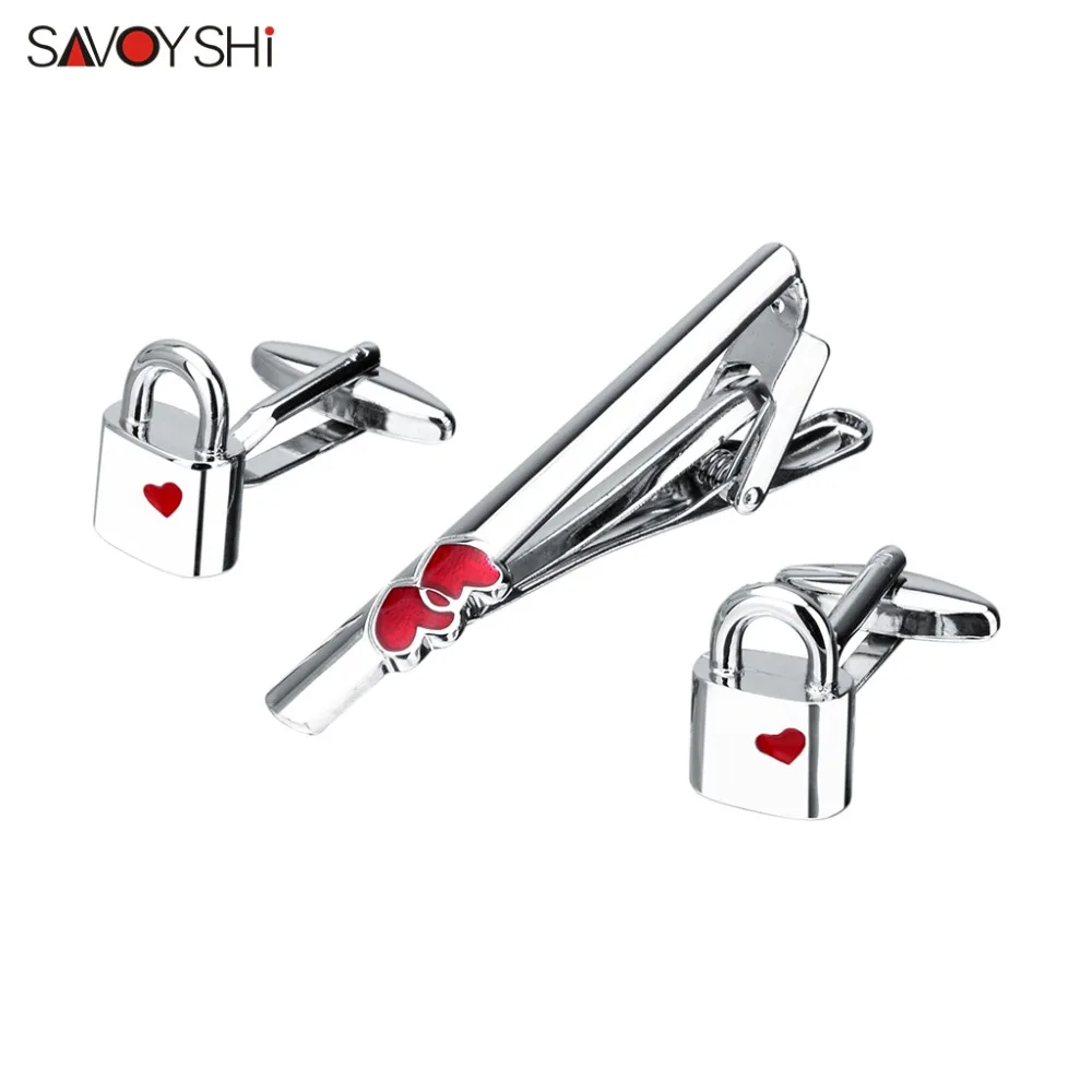 

SAVOYSHI Love Heart-shaped Mens Cufflinks Tie Clips Set High Quality Valentine's Day present Necktie Pin Tie Bars Clip Clasp