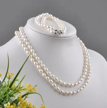 

2 ROWS!!! Freshwater Pearl Jewelry Set, Fashion Necklace Bracelet Set for Charm Bride Lady Female Jewellery, 30sets/lot