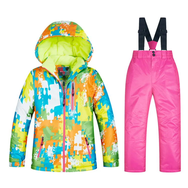 Водонепроницаемые Детские лыжные костюмы, супер теплые зимние уличные спортивные куртки, лыжный и сноубордический костюм, зимняя куртка для девочек, бренды - Цвет: NT05 And Pink