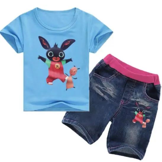 

2-12Years Girls Clothes 2018 Summer Rabbit Bing Bunny T-shirt Jeans Shorts Set Boutique Kids Clothing Set for Teenage Sports