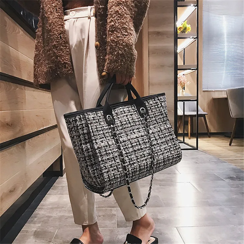 

Fashion Women's Casual Hand Tote Bag Large Size Shopping Bag Wool Leisure Shoulder Bag Big Trendy Travel Bag