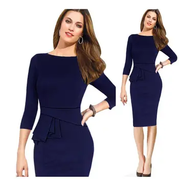 

Plue size New Women's Fashion Jockey Work Pencil Dress Dress Sitting Sleeve Large Hemissima Belt Dresses Women Vestidos G27