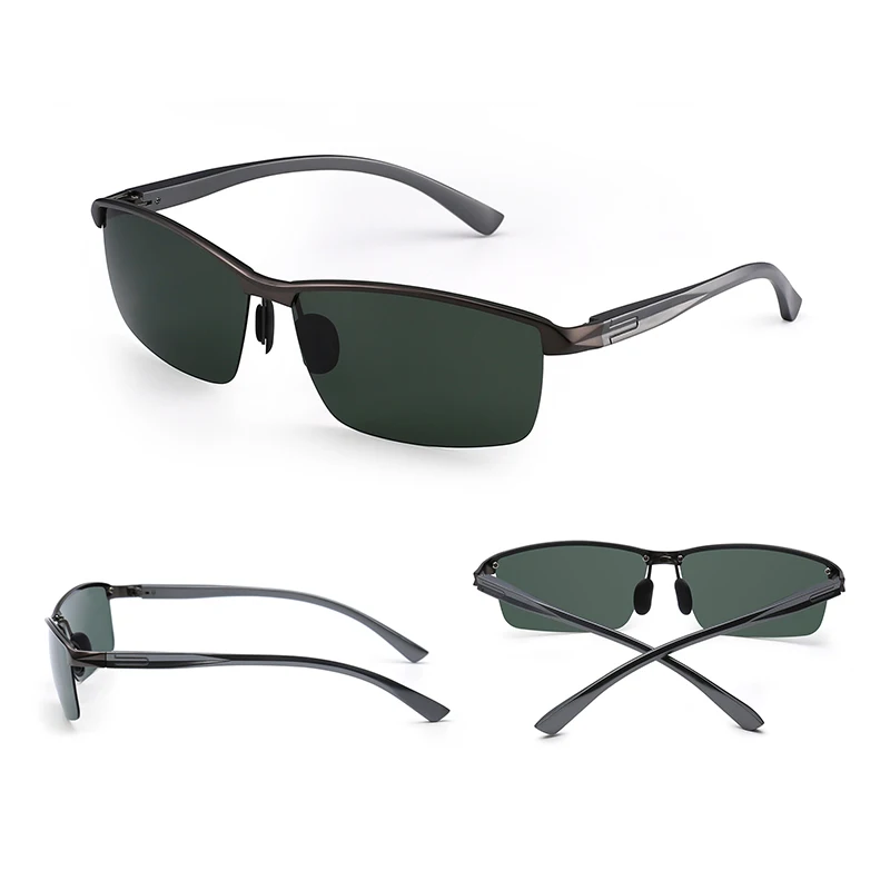 JM поляризационные солнцезащитные очки для вождения Al-Mg металлические Пружинные шарниры полуоправы очки мужские солнцезащитные очки - Цвет линз: Gunmetal Green
