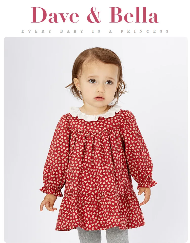 DB11423-2 dave bella/милое осеннее платье принцессы с цветочным рисунком для маленьких девочек; детское модное праздничное платье; одежда в стиле Лолиты для маленьких детей