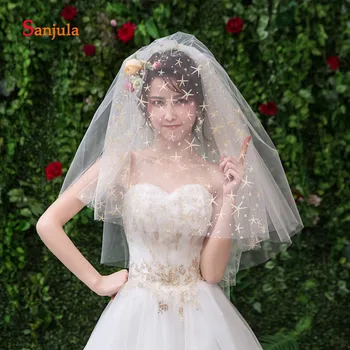 

Four Layers Tulle Wedding Veil with Gold Sea Stars Shoulder Length Veil with Comb Bridal Accessories accesorios mujer V101