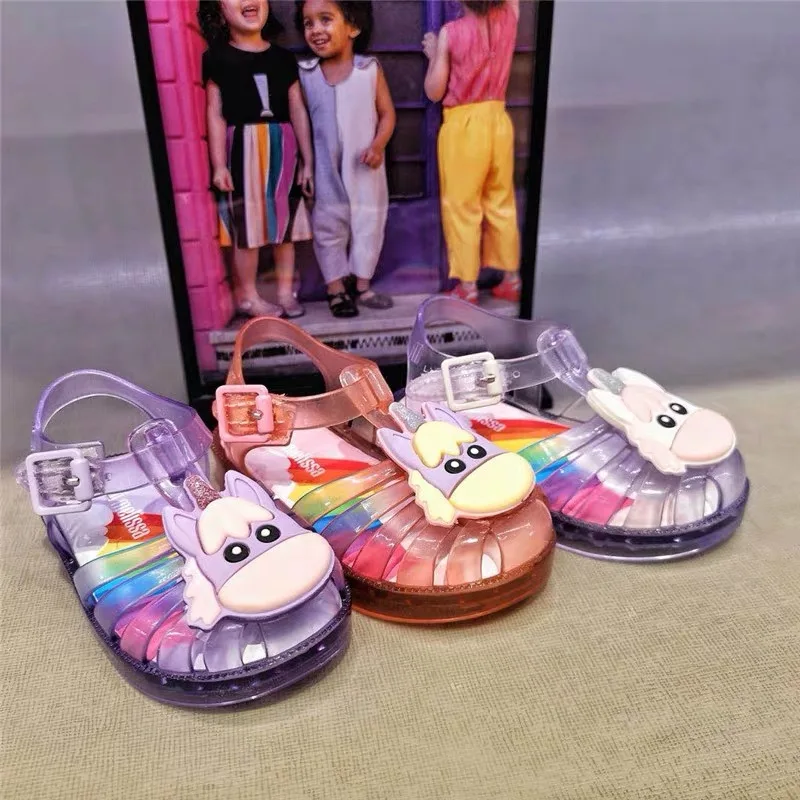 Mini Melissa Ultragirl Единорог новые оригинальные прозрачные сандалии для девочек детские сандалии детская пляжная обувь для малышей 14-18 см