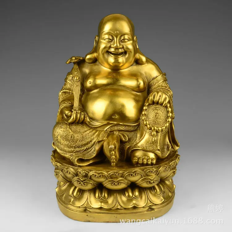 

Chinese Religious Exquisite Tibetan Buddhism Handwork Copper Engraved Maitreya Buddha Lotus Statue