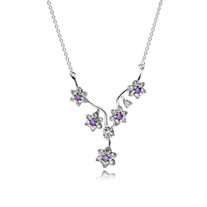 

925 Sterling Silver Forgrt Me Not Pans Necklace Original 2018 For Women Wedding Birthday Party Gift Fine Europe Jewelry Gift