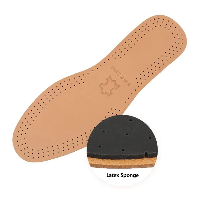 1 Pair Comfortable Imitation Leather Full Pad Men Women Breathable Sweat-absorbent Latex Insoles Thickening Shock Absorption