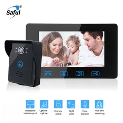 Saful – visiophone étanche couleur 7 pouces, interphone pour la maison avec fonction de déverrouillage électrique, sonnette avec Vision nocturne IR 
