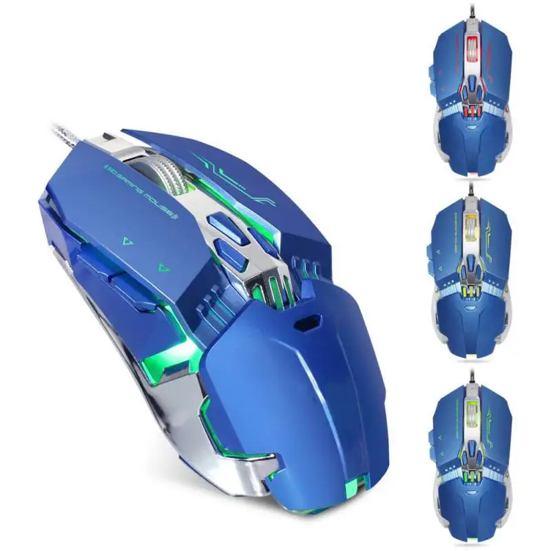 Blue Кабель программируемый 8 кнопок Проводная игровая Мышь USB Перезаряжаемые правая рука 4 уровня регулировки скорости 3200 Точек на дюйм механические макро мыши - Цвет: Blue