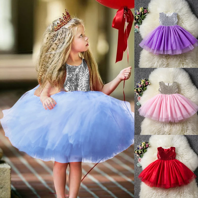 

2019 Summer Baby Girl Dress Kids Baby Princess Fancy Wedding Dress Clothes Sleeveless Sequins Party Dresses For Girls Clothing