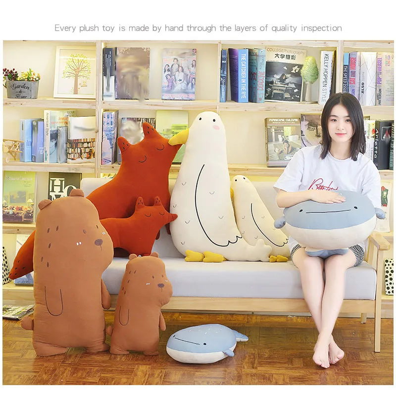 

50CM/80CM Super Soft Stuffed Animal Plush Toys Bear Fox Whale And Seabird Doll Pillow Large Bolster Christmas Gift for Kids