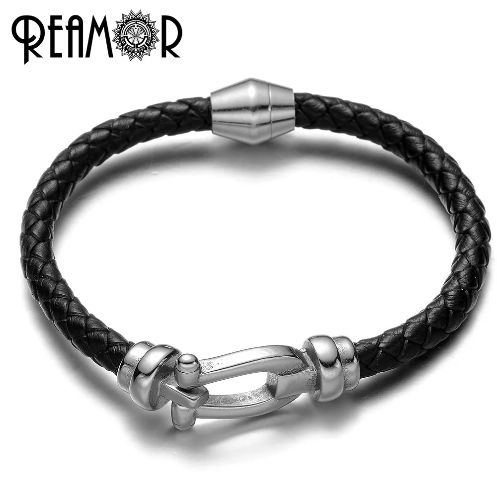 Detail Feedback Questions About Reamor 316l Stainless Steel Detail Feedback Questions About Reamor 316l Stainless Steel Horseshoe Connector Bracelet Men Genuine Leather Braided Bangle With Magnetic Clasp