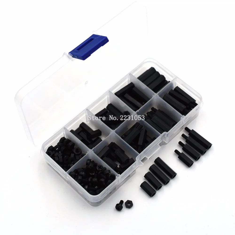 200PCS M3 Nylon M-F Hex Spacers Screw Nut Male Female Screw Assortment Kit Black Stand off Set M3*12mm M3*15 M3*18 M3*20mm 200PCS M3 Nylon M-F Hex Spacers Screw Nut Male Female Screw Assortment Kit Black Stand off Set M3*12mm M3*15 M3*18 M3*20mm