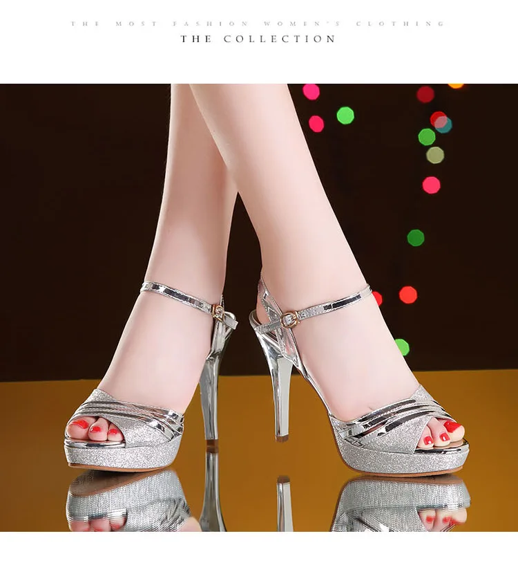 QWEDF/Босоножки; женская обувь; Серебристые свадебные босоножки; женские босоножки на платформе и высоком каблуке с блестками для невесты; пикантные женские ShoesA7-131 с открытым носком