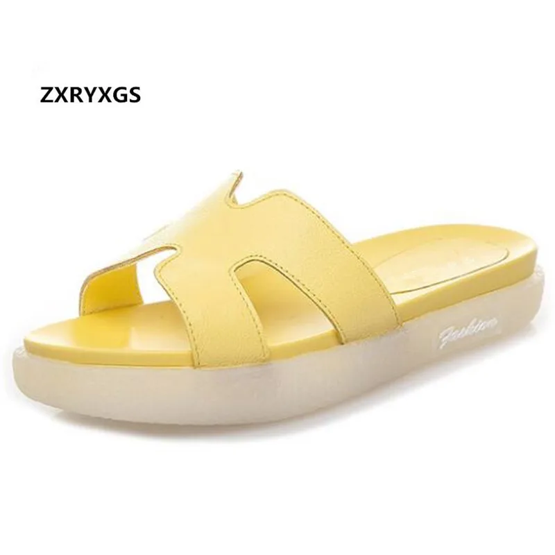 

New Open Shoes Woman Slippers Flat Platform Shoes Summer Sandals Non-Slip Soft Genuine Leather Slippers Women Casual Sandals