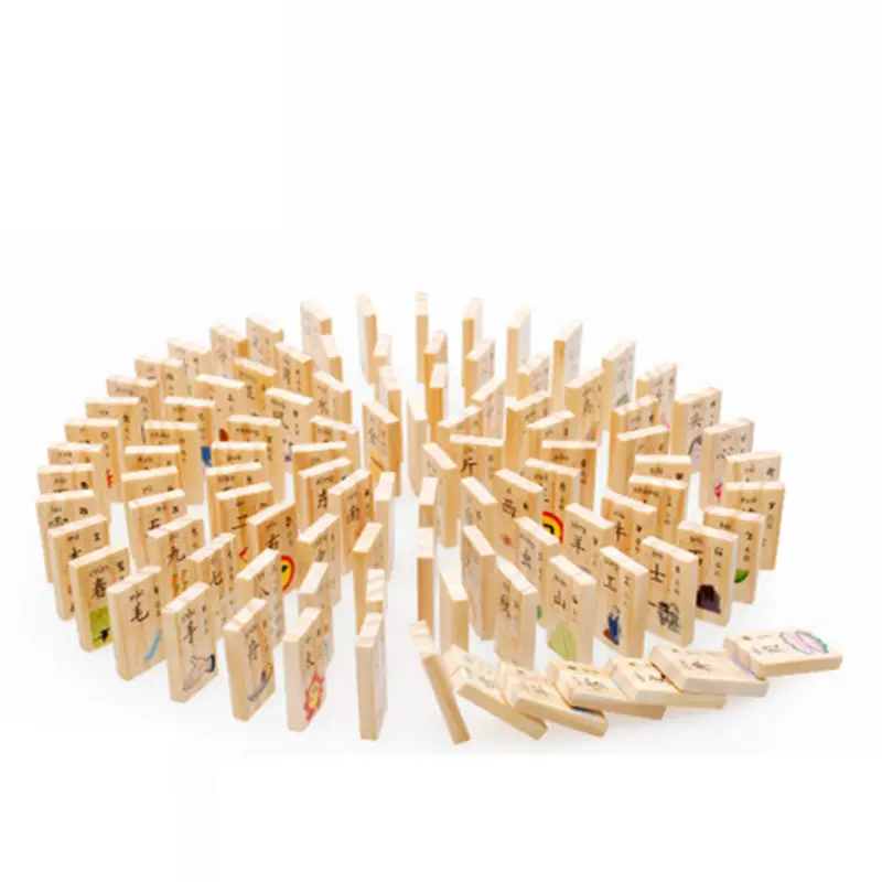 

Factory direct wooden balls 100 characters domino DX01 wooden toys early childhood literacy