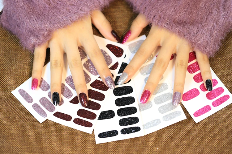 

7 Colors Choose glitter foils beauty nail wraps adhesive full cover patch sparkly nail art sticker decoration hot design