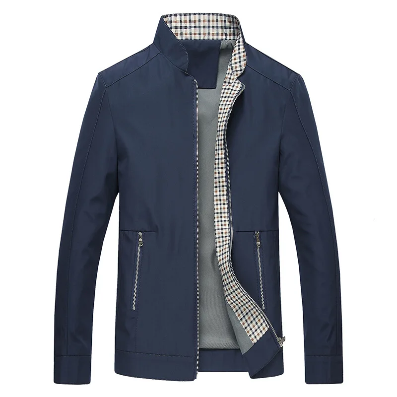 

Simple Solid Jackets Men Leisure Business Stand Collar Navy Blue Black Jacket Spring Autumn Zipper Male Coats