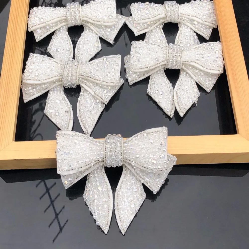 Большой размер прозрачный белый вышитый бисером патч Алмаз галстук-бабочка с жемчужиной воротник поделка ткань аксессуары вышивка аппликация нашивки