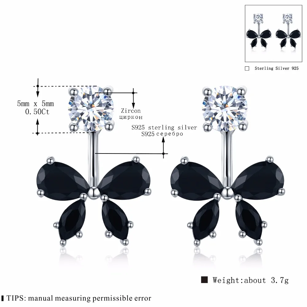 Романтические 925 пробы, серебряные бабочки, черная шпинель, трендовые серьги для помолвки для женщин, хорошее ювелирное изделие oorbellen Bijoux I046