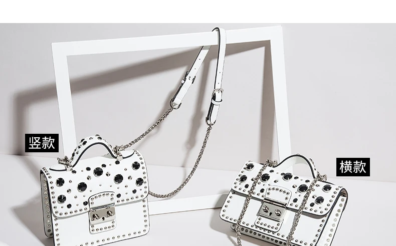 Fashion Women Messenger Bag New Brand Genuine Leather Female Shoulder Bag Luxury Diamond Woman Handbags Strap Bags White  (8)
