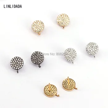 

8Pair Gold Black Copper Micro Pave CZ Zircon Round Earring Studs For Women Jewelry