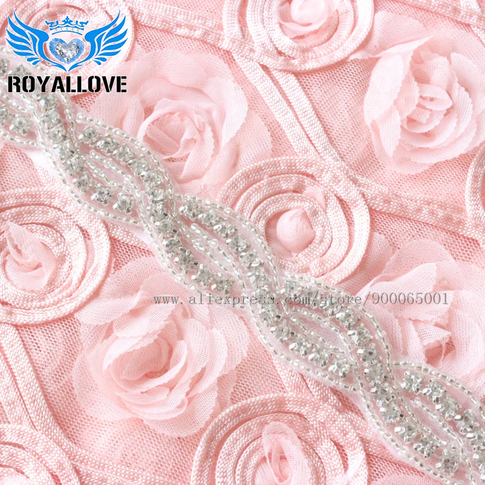 RoyalLove 1 ярд ручной работы пришить Свадебный пояс-кушак чистое серебро Кристалл Rhinestone Аппликации отделка для ремня Свадебные платья аксессуар