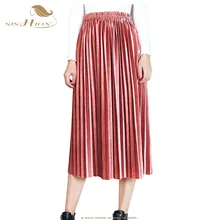 SISHION Metallic Skirt осень-зима Для женщин дамы эластичный Повседневное цвет: черный, синий зеленый розовый миди длинные плиссированные юбки VD0910
