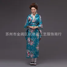 Япония Кимоно синий Юката И Obi набор женщин традиционный вишневый цвет стиль юката платье шелковое кимоно вишня юката