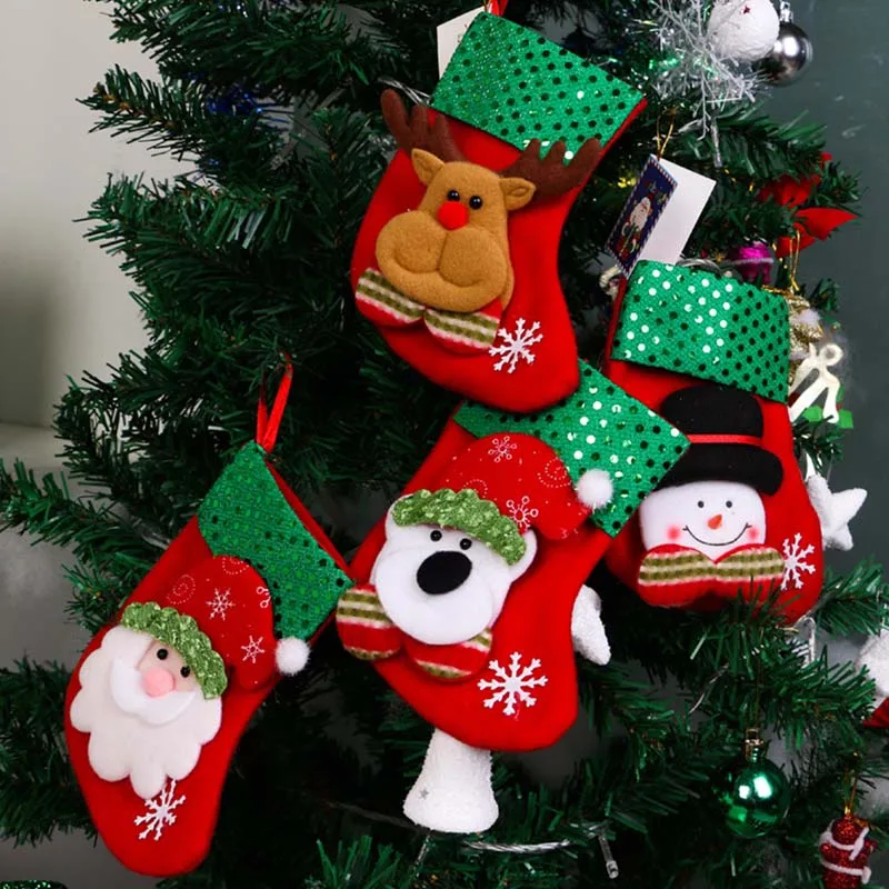 

Christmas Xmas Tree Hanging Party Tree Decor Santa Stocking Sock Gift Candy Bags Fashion design Cloth Christmas Socks