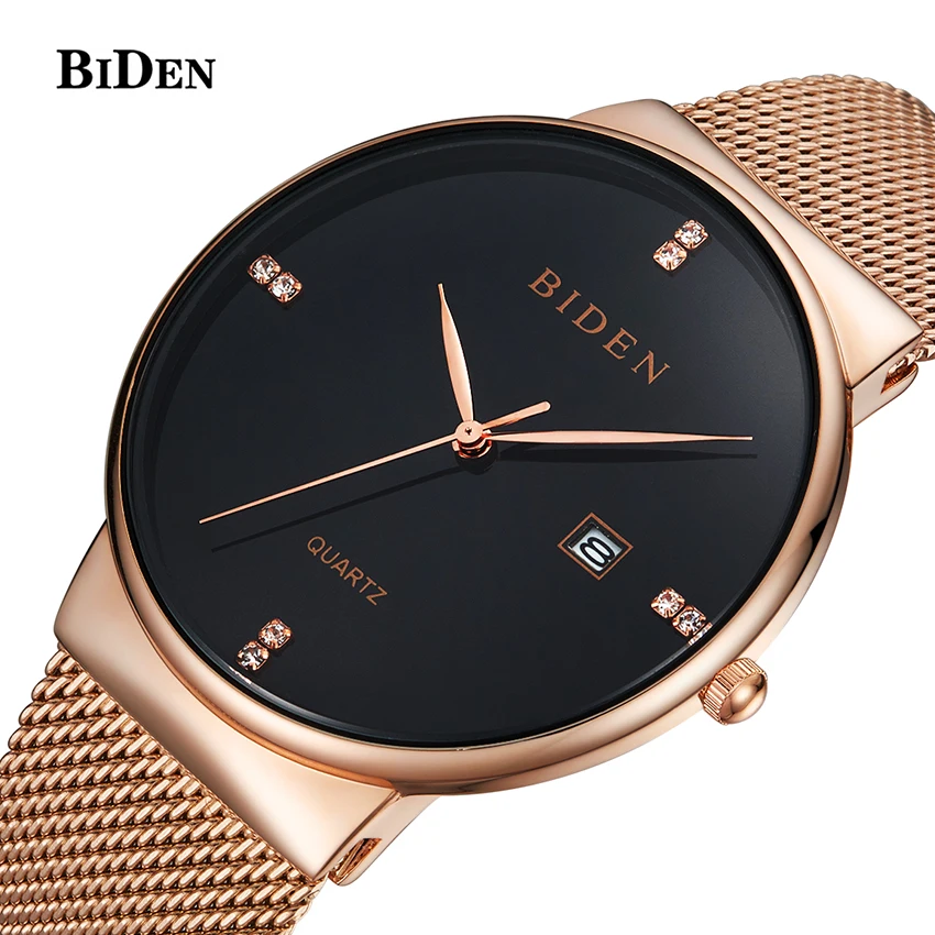 

NEW BIDEN Luxury Brand Men's Quartz Watches Men Simple Casual Mesh Steel Business Sports Watch Man Date Clock Relogio Masculino