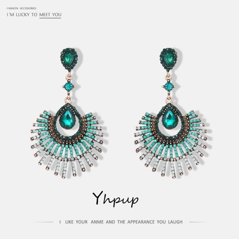 

Yhpup Vintage Exquisite Glass Acrylic Fan Dangle Earrings For Women Party Statement bohemia Doucle D'oreille Female Brincos