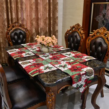 

New exquisite polyester cotton jacquard European Christmas table flag table mat Christmas safflower