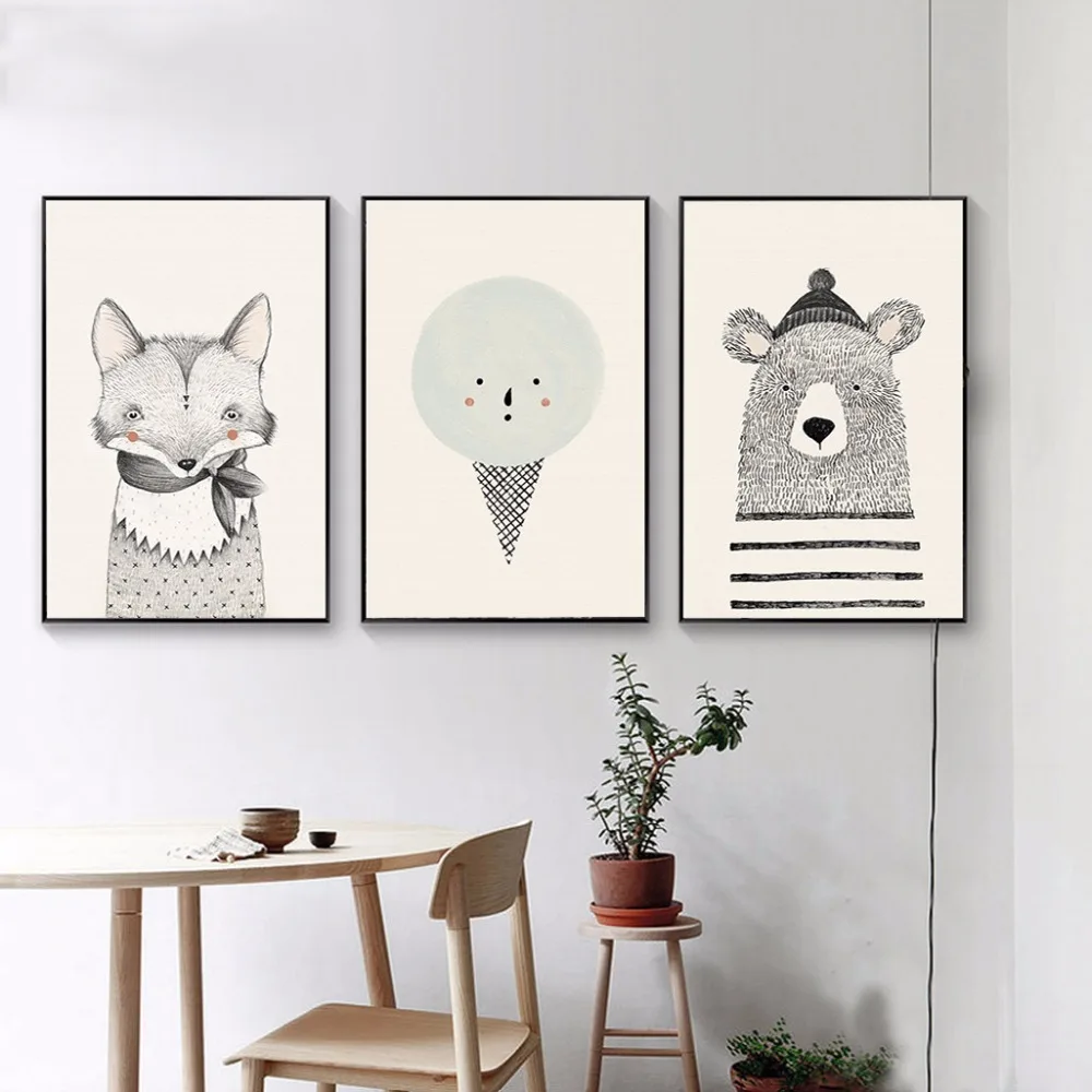 NICOLESHENTING-Nordic-Art-Bear-Fox-Canvas-Poster-Painting-Cartoon-Animal-Wall-Picture-Print-Children-Baby-Room (1)