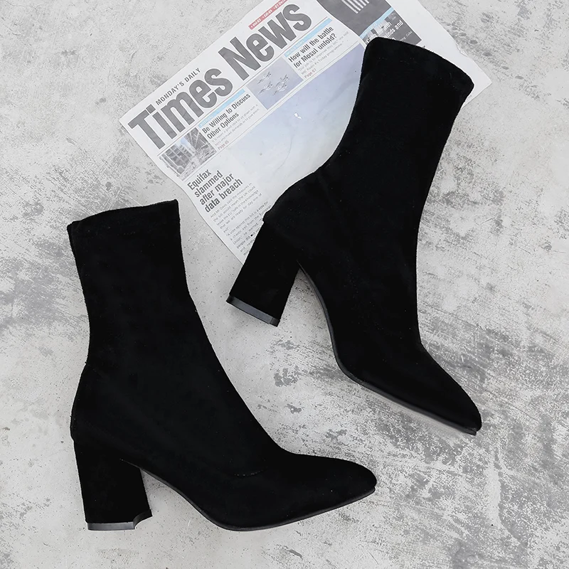 winter new ladies wild black fashion Flock boots women casual comfortable sweet high heel boots Female boots mujer c74