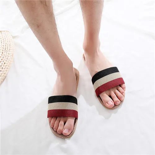 Suihyung Summer Flax Slippers Women Men Casual Linen Slides Multi-Style Non-Slip EVA Home Flip Flops Indoor Shoes Female Sandals 