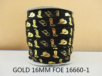 

David accessories 5/8" gold hat shoes printed foe elastic ribbon DIY headwear ribbon garment accessories,50Y16660