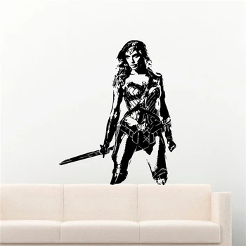 

Superhero Vinyl Wall Decal Wonder Woman with Sword Vinyl Decorative Sticker Vinyl Nursery Kids Room Wall Sticker MY122
