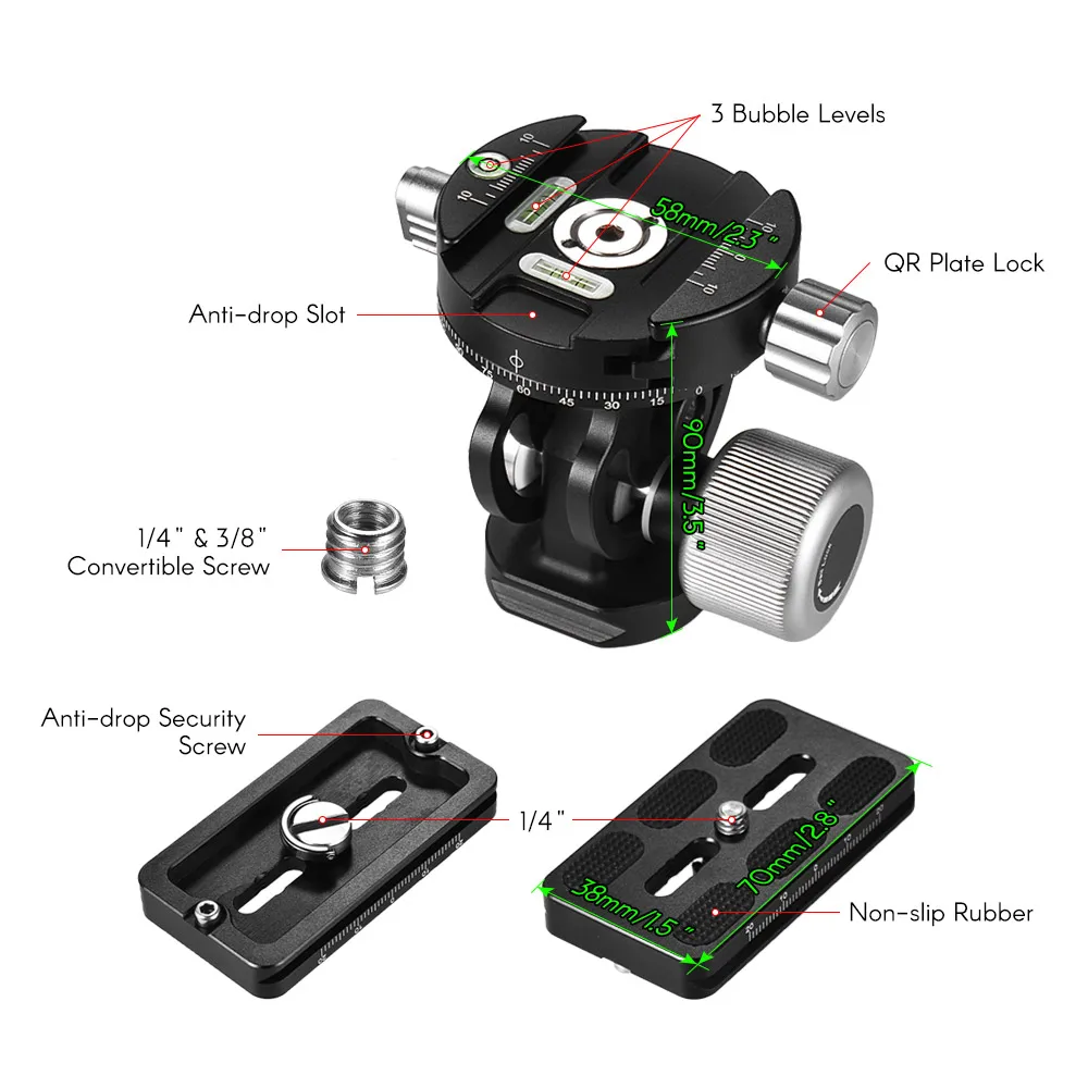 特別価格Andoer VH-10 2ウェイ パン/チルト三脚ヘッド パノラマヘッド 3バブルレベル Sirui L10 RRS MH-02交換可能並行輸入 | VH-10R 2ウェイ雲台 三脚ヘッド 2Dパノラマパン⁄チルト 360