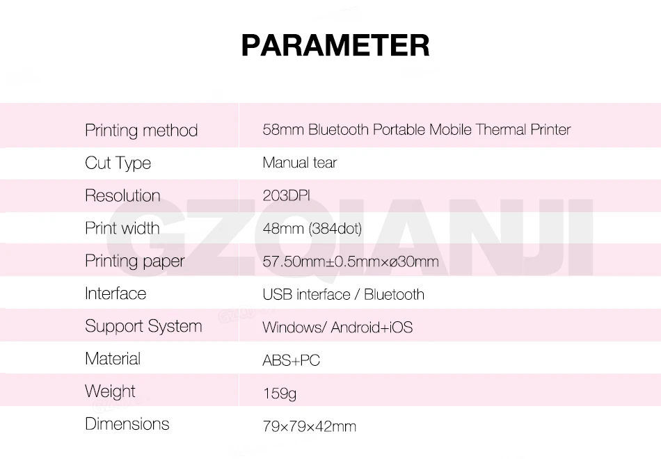 Imprimante thermique portative de Photo d'image de position sans fil de l'imprimante 58mm de Bluetooth pour le téléphone Portable d'android IOS GZM5804