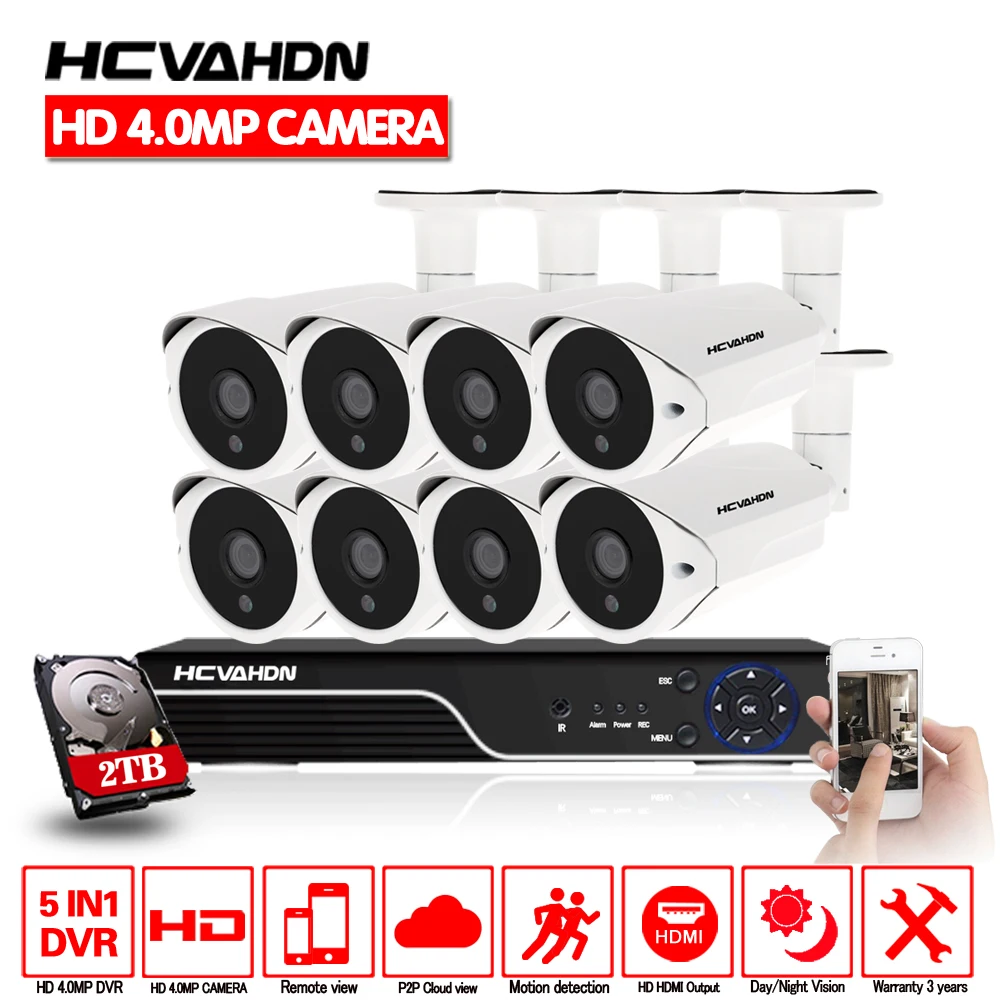 HCVAHDN 8CH 4MP AHD DVR CCTV система 2560*1440 Водонепроницаемая наружная ИК камера ночного