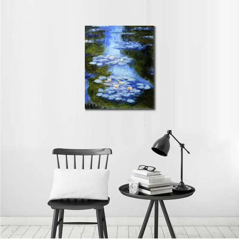Handmade-oil-painting-reproduction-of-Claude-Monet-High-quality-Water-Lilies-blue-green-Living-room-decor (1)