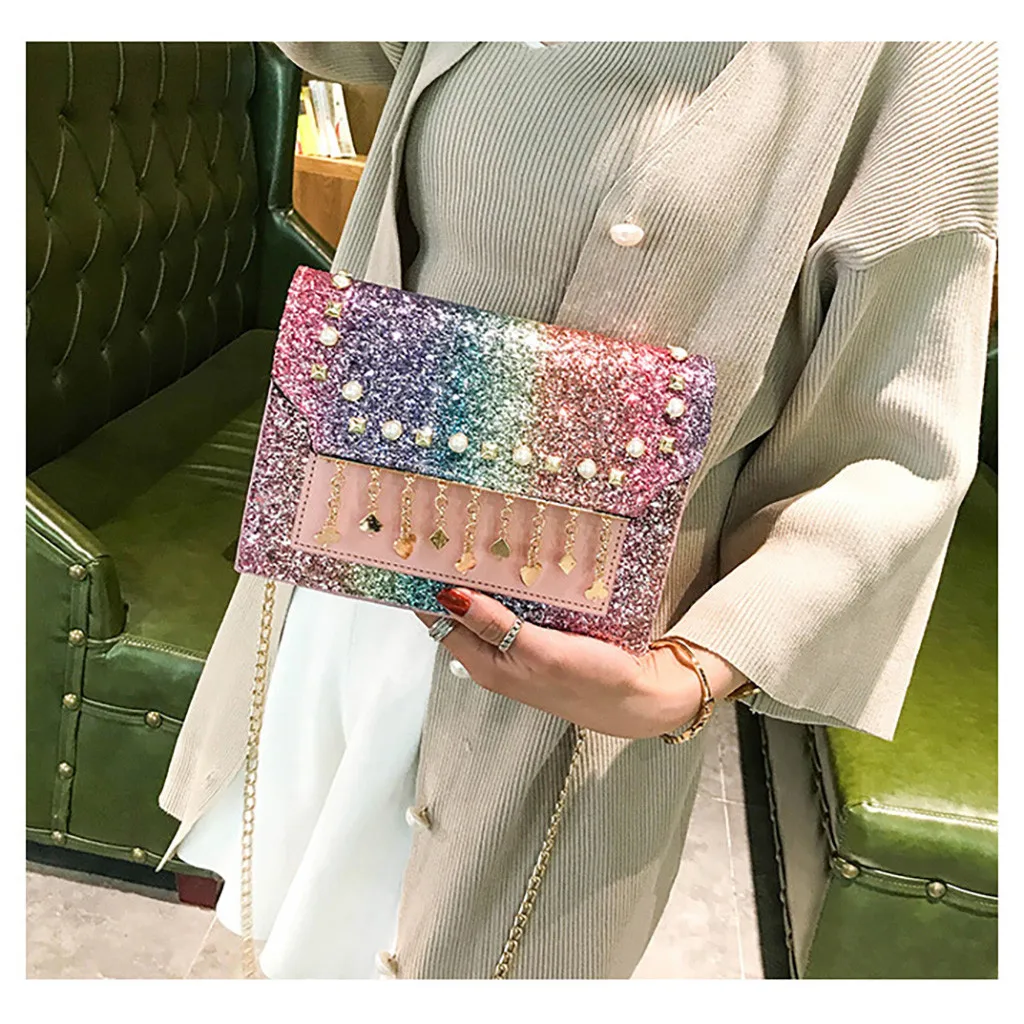 

2019 the new Messenger Women Sequin Chain Colorful Small Square Bag Wild Shoulder Bag