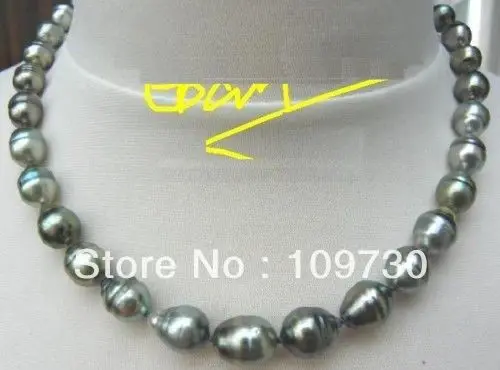

Jewelry 00120893 18"10-12MM TAHITIAN BLACK GRAY GREEN PEARL NECKLACE 14KGP