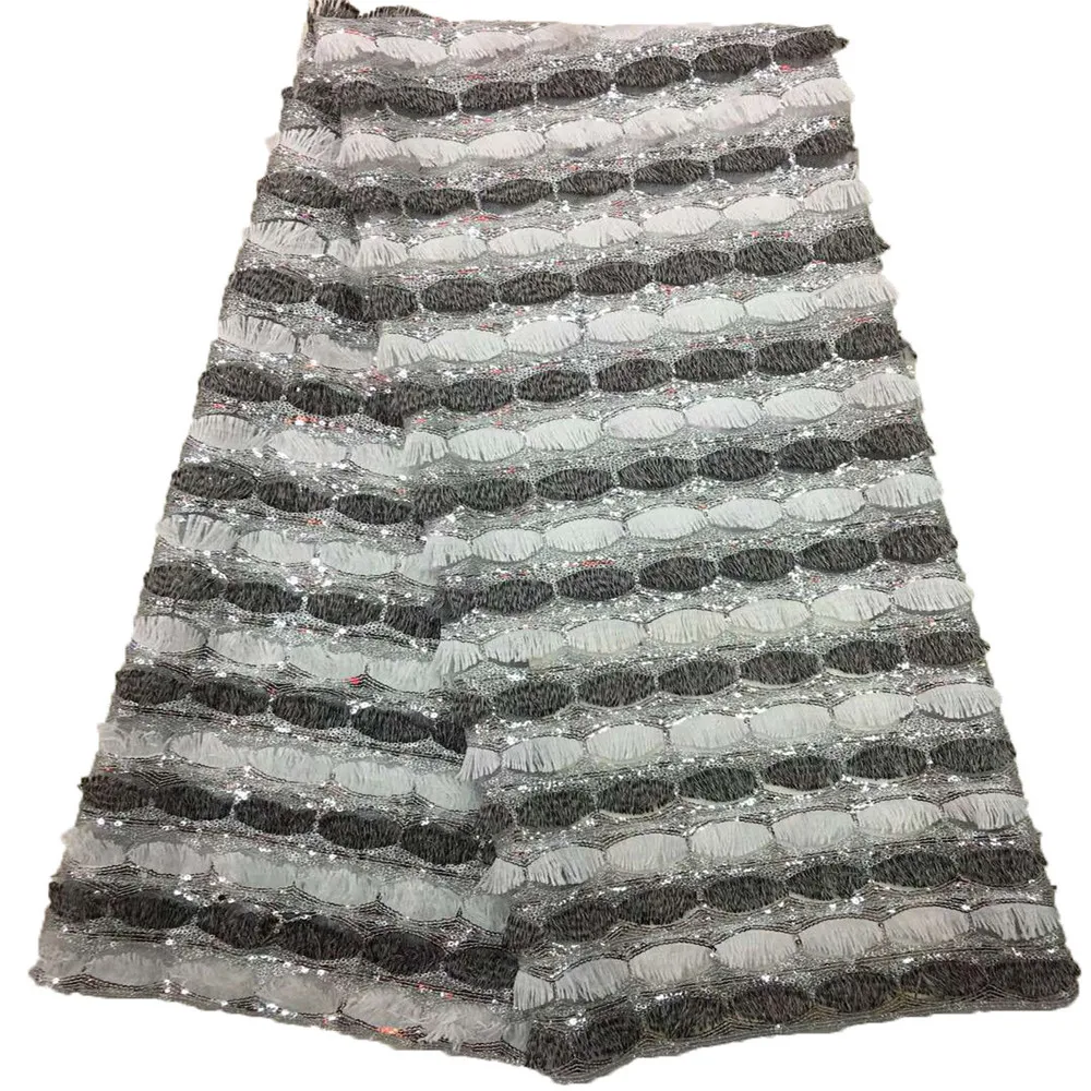 

2018 latest French Lace Fabric with sequins in favorite style Nigerian lace fabric African sequins lace fabric HJ694-1