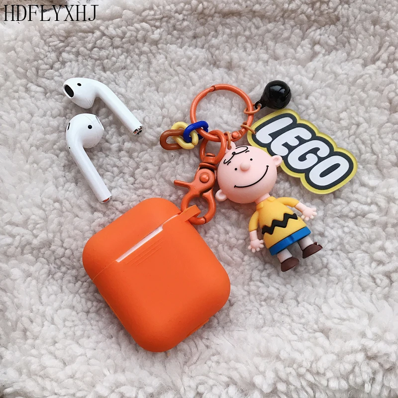 

HDFLYXHJ Plain Color Silicone Soft Cover For Airpods Case Cartoon Charlie Brown Keychain Earphone Bag Headphone Protective Box