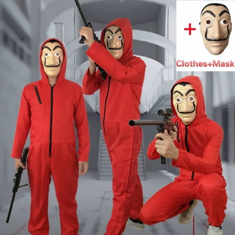 

Money Heist The House of Paper La Casa De Papel Dali Costume for Men Halloween Carnival Costume Women Party Mask children kids