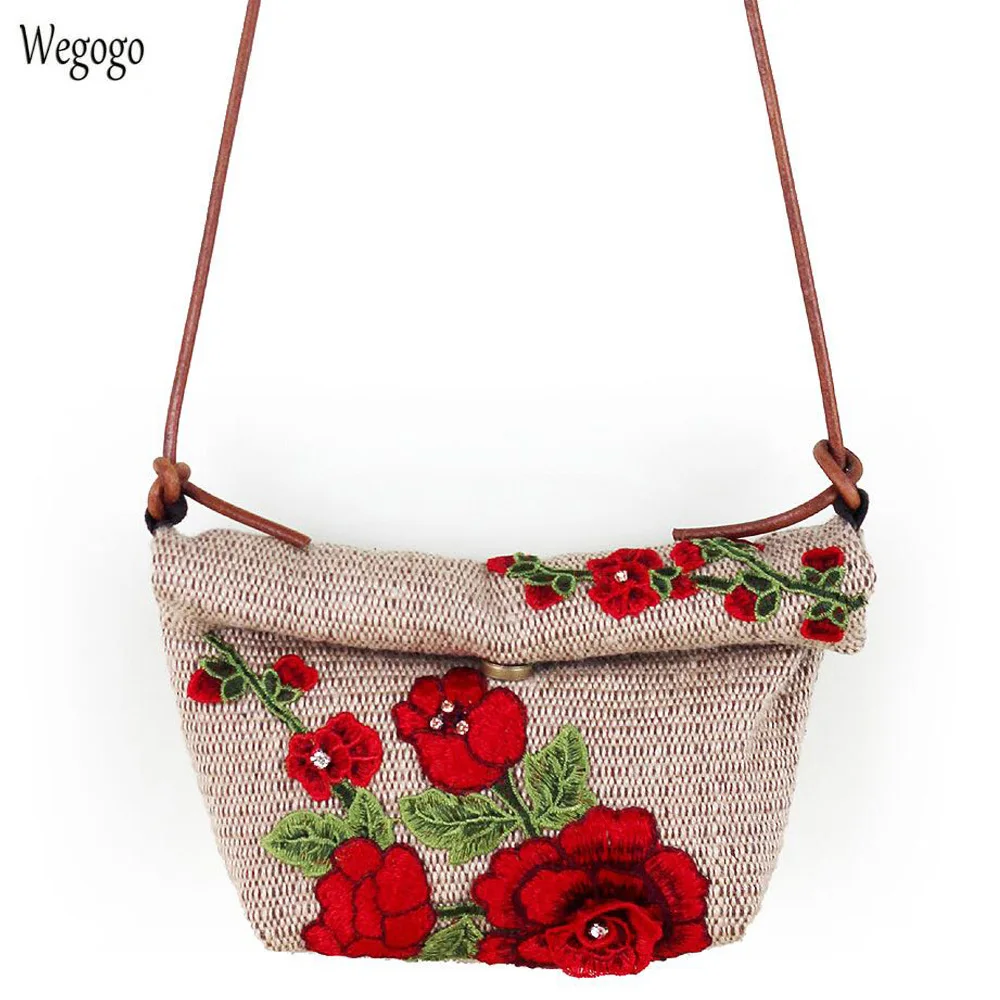 

Original Handmade Linen Bag 3D Floral Embroidered Messenger Bags Summer Retro Shoulder Bag Embroidery Travel Beach Boho Bags